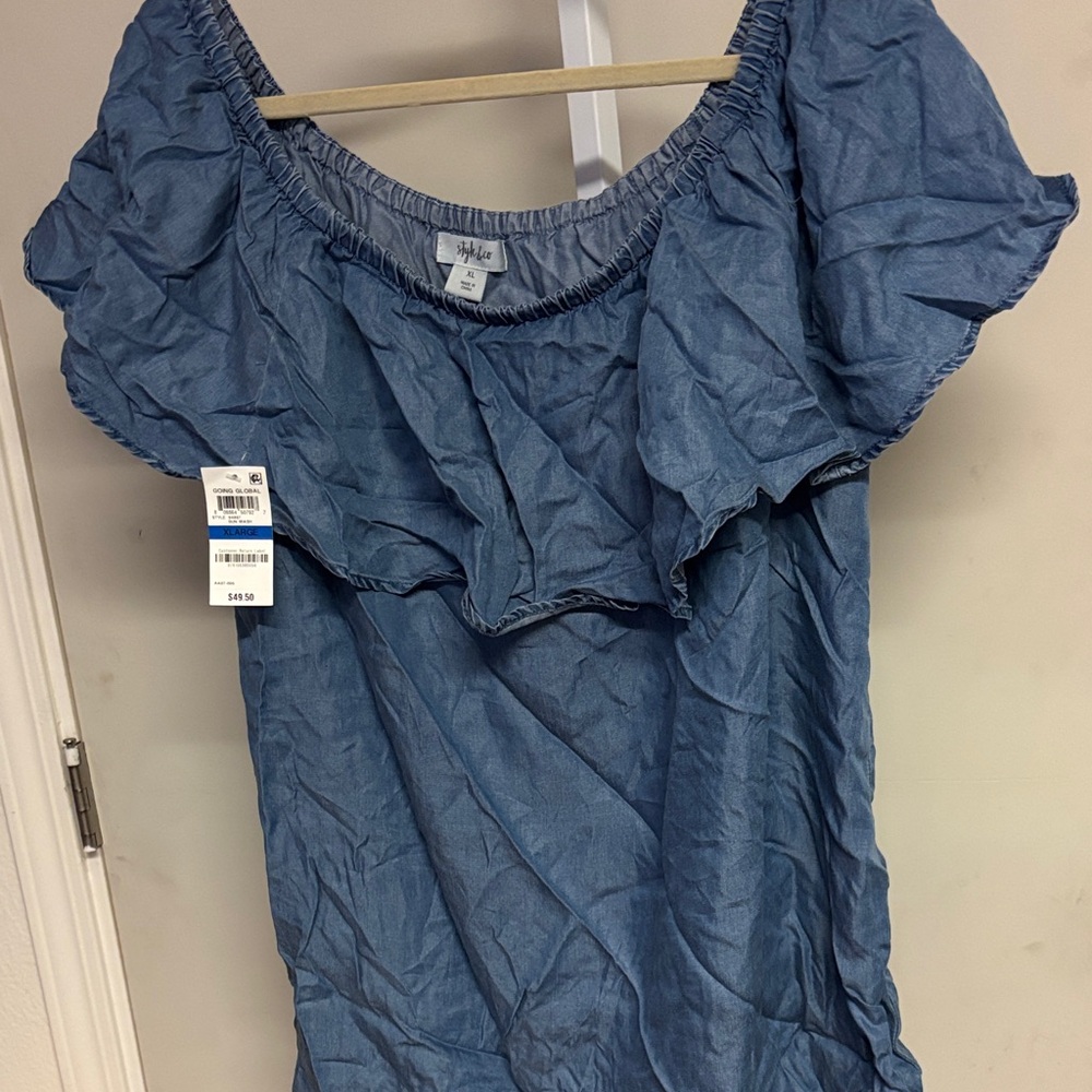 Style & Co. Denim Blue Ruffled Blouse